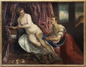 Dánae, en la mitología griega, hija de Acrisios, rey de Argos, la encierra por miedo al oráculo que predice su muerte por su nieto. De su unión con Zeus, que llega en forma de lluvia dorada, nace Persea. Pintura de Jacopo Robusti, conocido como Tin