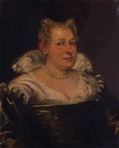 Retrato de una dama, busto en un vestido verde con un collar blanco de Jacopo Robusti Tintoretto