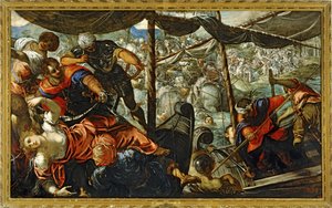 Escena de una batalla entre turcos y cristianos ... (pintura sobre lienzo) de Jacopo Robusti Tintoretto