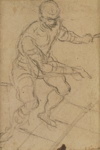 Hombre sentado visto desde arriba (tiza negra sobre papel) (recto) de Jacopo Robusti Tintoretto