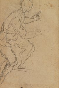 Hombre sentado visto desde abajo (tiza negra sobre papel) (verso) de Jacopo Robusti Tintoretto