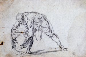 Estudio para figura masculina inclinada de Jacopo Robusti Tintoretto