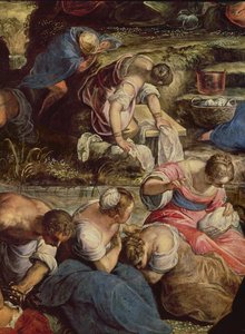 La recolección del maná, detalle central: mujer cosiendo de Jacopo Robusti Tintoretto