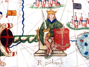 (detalle) del Rey de Polonia de un mapa renacentista de Europa, Jacopo Russo (después), 1528