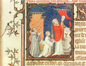 Ms Lat 18014 Jean de France (1340-1416) Duque de Berry rezando antes de la elevación de la hostia, de Les Petites Heures de Duc de Berry, c.1385-90 de Jacquemart de Hesdin