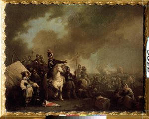 ""El campamento militar durante el asedio"" (Campo militar durante el asedio) Pintura de Jacques Courtois dit le Bourguignon (1621-1676) Museo Estatal al Aire Libre del siglo XVII Tsarskoye Selo, San Petersburgo