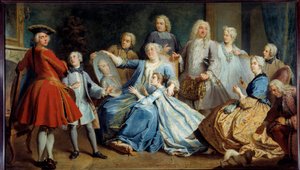 Retrato de Madame Mercier, nodriza de Luis XV, rodeada de su familia de Jacques  Dumont