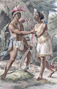 Una pareja de indios Naudowessie en su pueblo. de Jacques (after) Kuyper