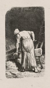 Mujer triturando lino de Jacques Adrien Lavieille