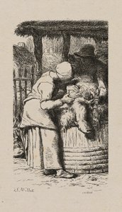 Mujer esquilando ovejas de Jacques Adrien Lavieille