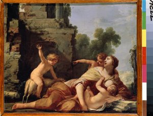 ""Alegoría de la Caridad"" (Alegoría de la Caridad) Una madre amamantando a sus hijos Pintura de Jacques Blanchard (1600-1638) Museo del Hermitage del siglo XVII, San Petersburgo de Jacques Blanchard