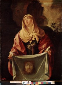 ""Santa Verónica"". El Santo Velo representa el rostro de Cristo cuyo sudor Verónica habría secado durante la subida al Calvario. Pintura de Jacques Blanchard (1600-1638) 1633-1634 Dim. 127x98 cm Museo del Hermitage, San Petersburgo (San Pedro de Jacques Blanchard