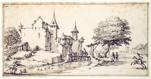 Un castillo con puente levadizo