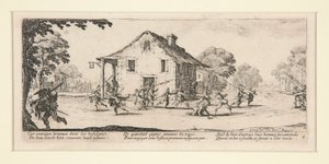 Escena de batalla frente a una casa, de The Miseries and Disasters of War, #4 de un conjunto de 18 de Jacques Callot