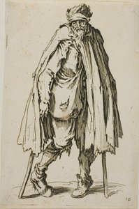 Mendigo apoyado en un bastón, lámina diecinueve de Los mendigos de Jacques Callot