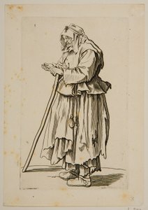 Mujer mendiga recibiendo limosna (aguafuerte) de Jacques Callot