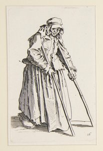 Mendiga con muletas, de Los mendigos (La mendiante aux bequilles) de Jacques Callot