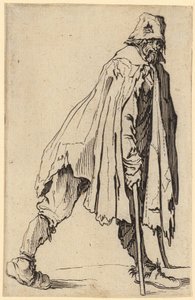 Mendigo con muletas y sombrero, lámina 4 de la serie «Los mendigos» de Jacques Callot