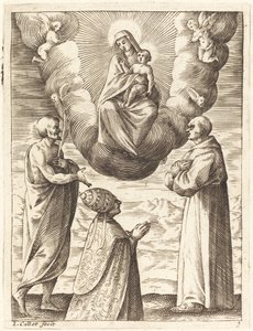 Bonifacio VIII con los santos Francisco y Crispín adorando a la Virgen y el Niño de Jacques Callot