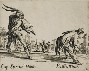 Capitán Spessa Monti - Begattino, lámina 10 de Balli di Sfessania de Jacques Callot
