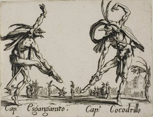 Capitán Esgangarato - Capitán Cocodrillo, placa 14 de Balli di Sfessania de Jacques Callot