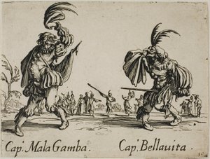Capitán Mala Gamba - Capitán Bellavita, placa 15 de Balli di Sfessania de Jacques Callot