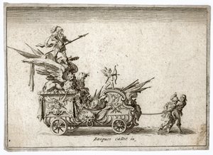 Combat a la barriere. Grabado Un carro. Meaume 490-503 ... (grabado) de Jacques Callot