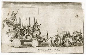 Combat a la barriere: Entrada de su Alteza el Duque Carlos IV, representando el sol ... (grabado) de Jacques Callot