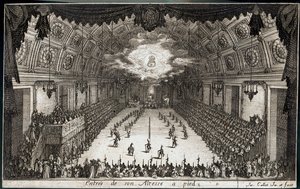 Combat a la barriere: Entrada a pie de Su Alteza el Duque Carlos IV de Lorena ... (grabado) de Jacques Callot