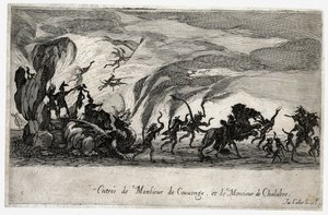 Combat a la barriere, la entrada de los Sieures de Couvonge y de Chalabre ... (grabado) de Jacques Callot