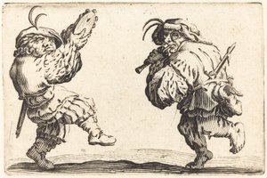 Bailarines con flauta y pandereta, c. 1622 de Jacques Callot