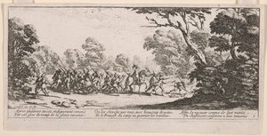 Descubrimiento de los malhechores, ilustración de Las grandes miserias de la guerra de Jacques Callot