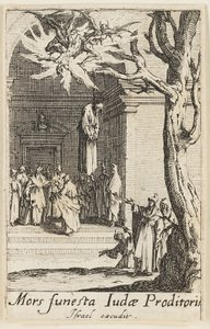 Muerte de Judas, lámina catorce de Los martirios de los apóstoles de Jacques Callot