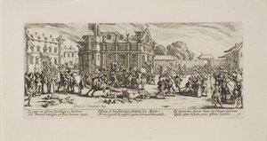 Destrucción de un convento, lámina seis de Las miserias de la guerra de Jacques Callot