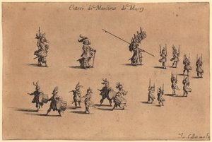 Caballero con abrigo ribeteado de piel, con las manos entrelazadas a la espalda, lámina 7 de la serie «La nobleza» de Jacques Callot