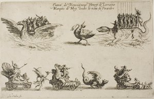 Entrada de Monseigneur Henry de Lorraine, Marqués de Moy, bajo el nombre de Pirandre, del Combate en la Barrera de Jacques Callot