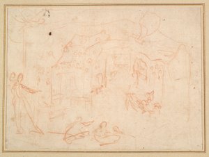 Figura Estudios (anverso); Un escenario (verso) de Jacques Callot