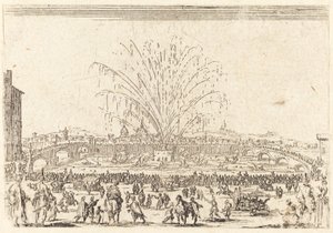 Fuegos artificiales en el Arno, Florencia de Jacques Callot