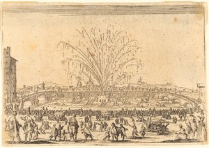 Fuegos artificiales en el Arno, Florencia, c. 1622 de Jacques Callot