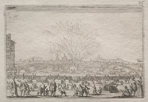 Fuegos artificiales en el Arno, c. 1622 de Jacques Callot