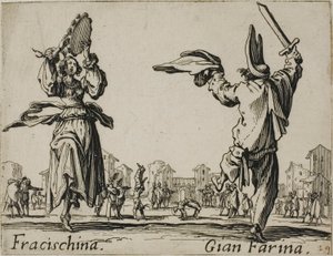 Fracischina - Gian Farina, plato 17 de Balli di Sfessania de Jacques Callot
