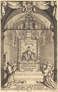 Frontispicio para los Milagros y Gracias de Nuestra Señora de "Bon-Secours-les-Nancy" de Jacques Callot