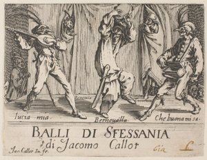 Frontispicio, de Balli di Sfessania de Jacques Callot