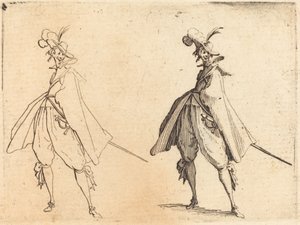 Caballero con gran capa, vista frontal, c. 1617
