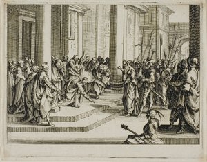 Jesús y la mujer adúltera, del Nuevo Testamento de Jacques Callot