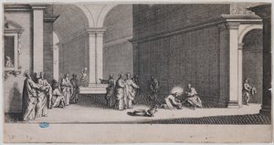 La Gran Pasión, El lavatorio de los pies. Primera lámina de una serie de 7 láminas (Lieure 281, Meaume 12) de Jacques Callot
