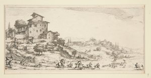 La chasse au cerf (Cacería de ciervos cerca de la mansión), de Paisajes para Giovanni de Medici de Jacques Callot