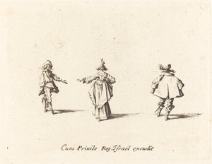 Dama con brazo extendido, vista desde atrás, y dos caballeros de Jacques Callot