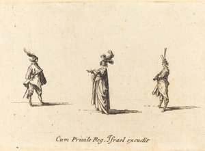 Dama con sombrero emplumado y dos caballeros