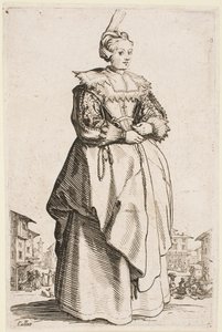 Dama con gorra levantada, de la serie “La nobleza de Lorena” de Jacques Callot